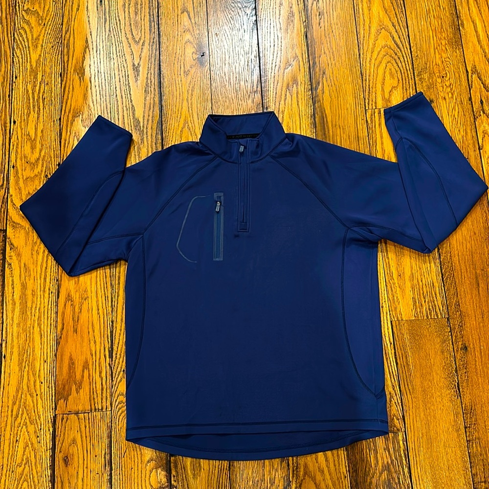 BOBBY JONES X-H20 CRAWFORD LONG SLEEVE XL QUARTER ZIP IN NAVY WITH ZIPPER POCKET